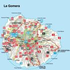 Karte von La Gomera mit nummerierten Orten und Städtenamen wie Vallehermoso, Hermigua und San Sebastián de La Gomera.