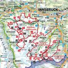 Karte von Tirol, Österreich mit Wanderwegen. Wichtige Orte: Innsbruck, Sellrainer Hüttenrunde, Stubaier Höhenweg.