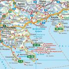 Kartenregion mit Städtenamen wie Thessaloniki und Kavala. Straßen sind mit Nummern markiert. Grüne Rechtecke mit Zahlen.