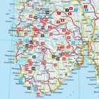Eine Karte von Norwegen zeigt Orte wie Oslo, Bergen und Stavanger sowie nummerierte Wege in Rot und Blau.