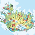 Eine farbige Karte von Island zeigt nummerierte Orte. Große Wasserflächen und Städte sind beschriftet, z.B. Reykjavik.