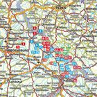 "Wanderführer Mühlviertel" am rechten Rand. Eine detaillierte Straßenkarte mit Städten wie Regensburg, Plzen und Passau.