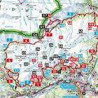 Kartenrunde mit nummerierten Wegmarkierungen in den Alpen, detaillierte topografische Darstellung um Meran/Merano.