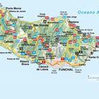 Karte von Madeira mit nummerierten Orten, Städten und Entfernungsmaßstab am unteren Rand.