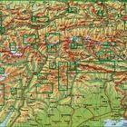 Topographische Karte mit grünen nummerierten Feldern von 1 bis 32, die Gebirgsregionen kennzeichnen.