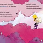 Illustration: Ein kleiner Charakter mit gelbem Hut und Lampe, umgeben von rosa Wolken und Spinnen auf rosa Hintergrund.