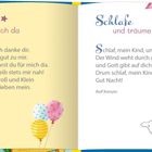 Links: Gebet mit Stern und Luftballons. Rechts: Schlaflied, Wimpelgirlande, Kind auf Wolke. Namensnennung: Rolf Krenzer.