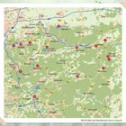 Karte von Regionen in Nordrhein-Westfalen und Hessen mit Städtenamen und Straßen, unter anderem Arnsberg, Iserlohn, Olpe.