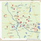 Kartenausschnitt mit Städtenamen wie Lübbenau, Cottbus und Luckau. Nummerierte Punkte zeigen bestimmte Orte.