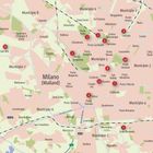 Text: "Milano (Mailand)", "Municipio 1-9", Ortsnamen wie "San Siro", "Duomo". Kartendarstellung von Mailand.