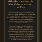 Textzitat: "Wir wissen, wie man lebt. Aber wir haben vergessen, wofür." 
Buchbeschreibung über Glaubensfragen und Autorinfo. 
Logo: Hänssler.