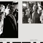 „LE BAISER DE L’ARTISTE“. Zwei Schwarz-Weiß-Fotos einer öffentlichen Kuss-Performance mit Zuschauern im Hintergrund.