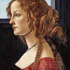 Text erklärt Haarstilfragen und deren historische Bedeutung. Gemälde zeigt eine Frau im Profil mit aufwendiger Frisur.