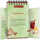 15. Dezember. Engelsglühwein-Rezept mit Zutatenliste und Anleitung. Illustration: Glühwein im Glas, Zimtstangen, Plätzchen.