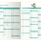 Kalender für 2024 mit Feiertagen und Terminen. Oben rechts Illustration eines Kindes mit Bleistift.