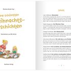 Titel: "Meine schönsten Weihnachtsgeschichten", Illustrationen von Bibi Hecher. Links Illustration von zwei Kindern. Inhaltsverzeichnis rechts.