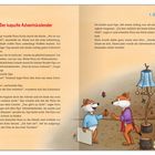 Text: Der kaputte Adventskalender. Darunter ist eine Geschichte von Flora und Fips Fuchs. Rechts Illustration: Zwei Füchse reden.