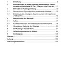 Inhaltsverzeichnis mit Themen: Einleitung, Methodik, Katalogbeschreibung, Nutzung, Tabellenform, Gefährdungsursachen. Seitenzahlen.