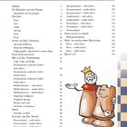 Inhalt: Vorwort, Schachbrett, Spieler, Dame, König. Illustration: Lächelnde Schachfiguren, König und Turm, warm und freundlich.