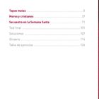 Inhalt: Auflistung der Kapitel mit Seitenzahlen, wie "Tapas malas" S.5 und "Moros y cristianos" S.37. Hinweis über Fiktion.
