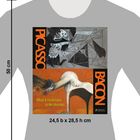 Text: PICASSO, BACON, What It Feels Like to Be Human. Design: Zwei Kunstwerke, abstrakt, auf einem grauen Shirt.