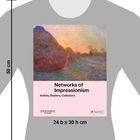 Text: "Networks of Impressionism. Artists, Dealers, Collectors." Illustration: Impressionist Landschaft mit Sonnenuntergang.