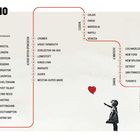 Text "SOMMARIO" oben links. Darstellung einer U-Bahn-Karte mit Städtenamen. Rechts ein Kind, das zu einem Herz-Luftballon zeigt.