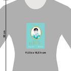 T-Shirt mit Illustration: "AUDREY HEPBURN" in elegantem Schriftzug, darunter Maße: 11,5 b x 16,5 h cm. Portrait im ovalen Rahmen.