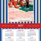 "Walt Disney presents Pluto." Illustration: Pluto vor Schnee und einem See. Darunter Kalender mit Monaten für das Jahr 2027.