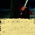 „Frodo“ steht oben links. Background: Landschaft bei Nacht, Figur hält ein Schwert. Unten Kalender für Januar.