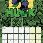 „THE INCREDIBLE HULK“ und „September“ in einem Comic-Stil-Kalender. Hulk in kämpferischer Pose, Hintergrund Comic-Panels.