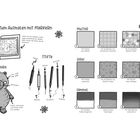 Tipps zum Ausmalen mit Markern. Capybara-Illustration mit Anweisungen. Stifte und Muster für Gras und Himmel beschrieben.