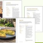 Rezepte für Cookies, Walnuss-Brownies und Quiche. Bilder von Keksen, Brownies und einer Quiche ergänzen die Texte.