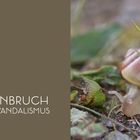 „EINBRUCH & VANDALISMUS“ in weißer Schrift auf braunem Hintergrund. Daneben eine Schnecke auf Erde und Blättern.
