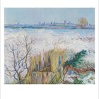 1 bis 31 unten. Eine winterliche Landschaft mit schneebedeckten Feldern, Bäumen und einem Gebäude.