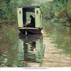 Kalenderblatt für Januar 2017. Impressionistisches Gemälde: Eine Person sitzt in einem hellen Boot auf einem grünen Wasserweg.