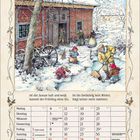 Januar, Ist der Januar kalt und weiß, Januar 2027. Illustration: Winterlandschaft mit Personen beim Schneeschaufeln.