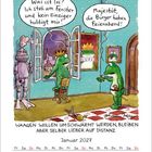 Zwei Frösche im Palast: "Was ist los? Ich steh am Fenster und kein Einziger huldigt mir!"—"Majestät, die Bürger haben Feierabend!"