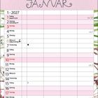 Text: „Januar“, „1-2027“, Wochentage und Daten. Kalender mit floraler Illustration oben: Schneeglöckchen, Heidekraut.
