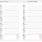 Kalenderlayout für Januar 2027. Tage und Wochennummern vom 11. bis 24., in mehreren Sprachen.