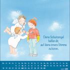 "Deine Schutzengel helfen dir, auf deine innere Stimme zu hören." Illustration von Engeln und Kind, Kalender Januar 2027.