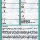 Kalendertage mit Wochentagen im Januar. Rezept für Tafelspitz. Illustration einer Frau in einer Küche.