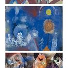 Oben "PAUL KLEE". Darunter bunte abstrakte Kunst mit geometrischen Formen und Naturmotiven. Unten Zahlen 1-31 in Blau.