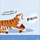 Kalenderblatt für Januar 2027. Ein Tiger brüllt mit Sprechblase „ROARRR“. Text: „... weil deine Witze einfach zum Brüllen sind.“
