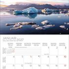 Kalender: Januar 2027. Oberer Teil zeigt Eisschollen auf reflektierendem Wasser unter einem farbenfrohen Himmel.