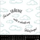 "Gib deine TRÄUME nicht so schnell auf. Schlaf länger!" Oben Wolken, unten Kalendertage vom Januar 2027.