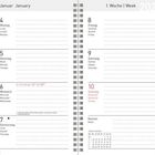 Kalenderseite der 1. Woche 2027, 4. bis 10. Januar, mit Notizbereich und Feiertagen. Spiralbindung in der Mitte.