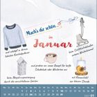 "Mach’s dir schön... im Januar" undatierte Tipps mit Pullover, Schlittschuhen, Tasse, Kerze, Miniaturhaus.