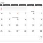 Kalender Januar 2027, Tage von Montag bis Sonntag, farbig markierte Feiertage und leere Notizfelder.