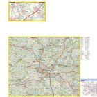 Eine Landkarte mit Städtenamen wie Erlangen und Nürnberg. Enthält ein Liniennetz von Nürnberg–Fürth als Detail.